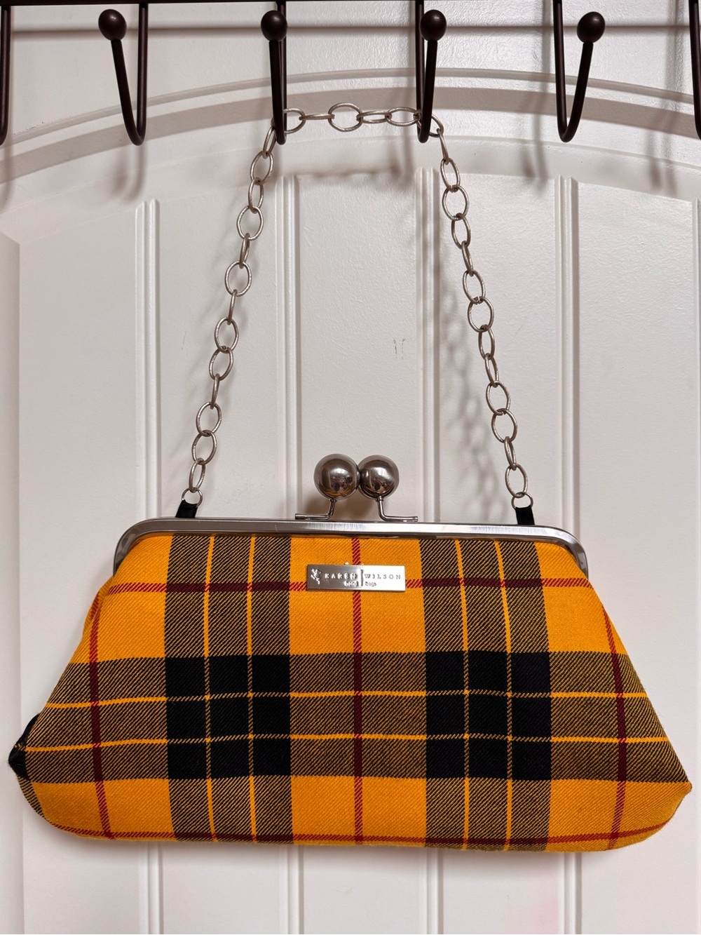 Karen Wilson MacLeod of Lewis Tartan Kisslock Handbag/Clutch. 14” by 6.5” by 1”